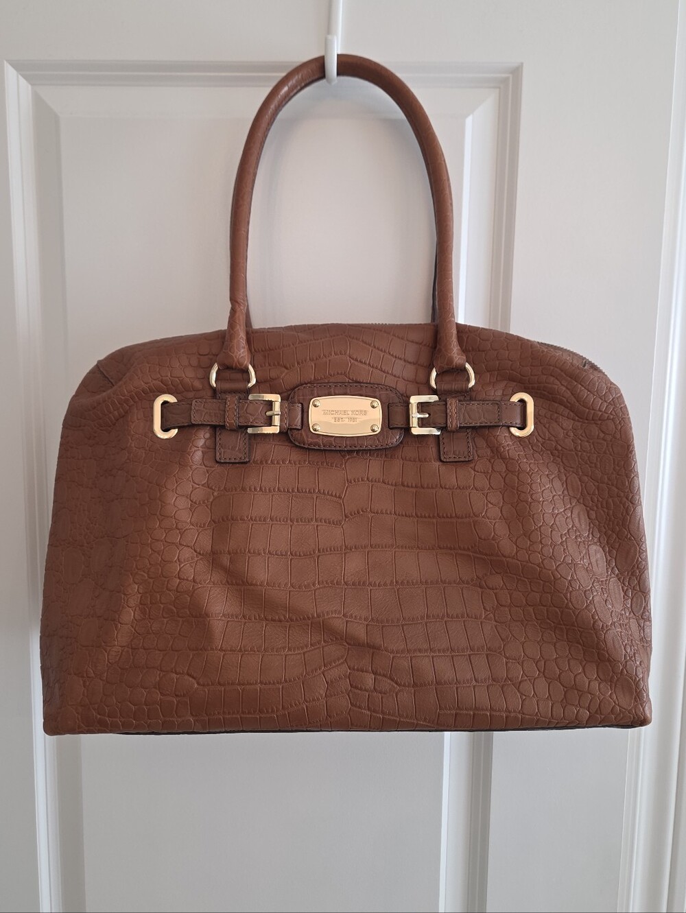 Michael Kors Brown Croc-Embossed Leather Weekender